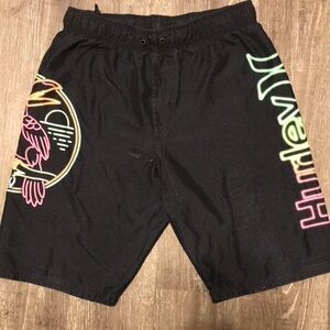 Hurley Black Board Shorts with Neon Graphics
